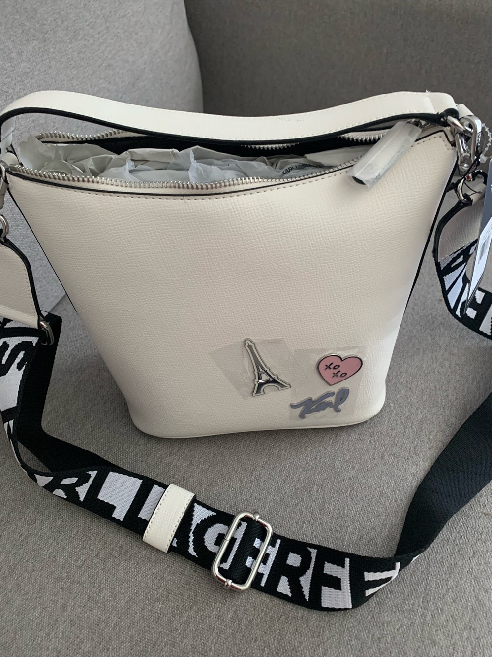 Karl Lagerfeld Cream Crossbody with Branded Strap - Picture 1 of 7